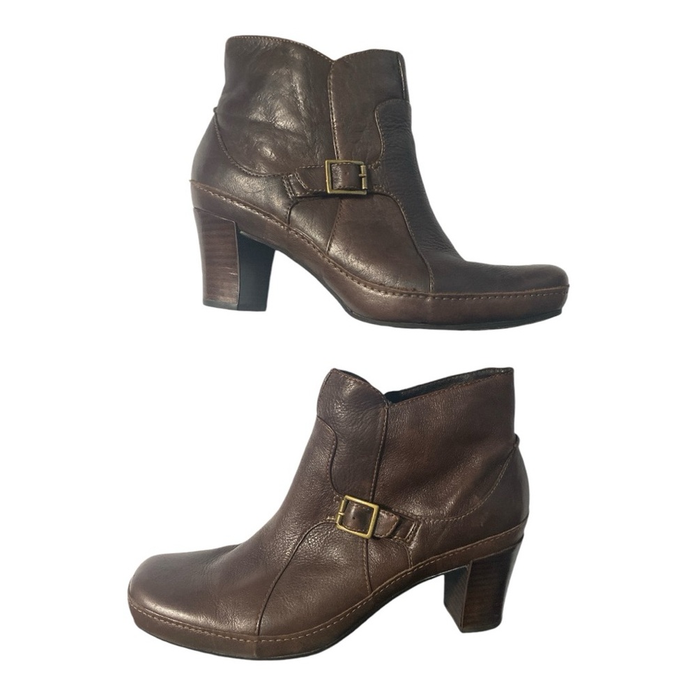 Clarks Active Air Chocolate Brown Leather Heeled Ankle Boots Buckle Zip 8.5